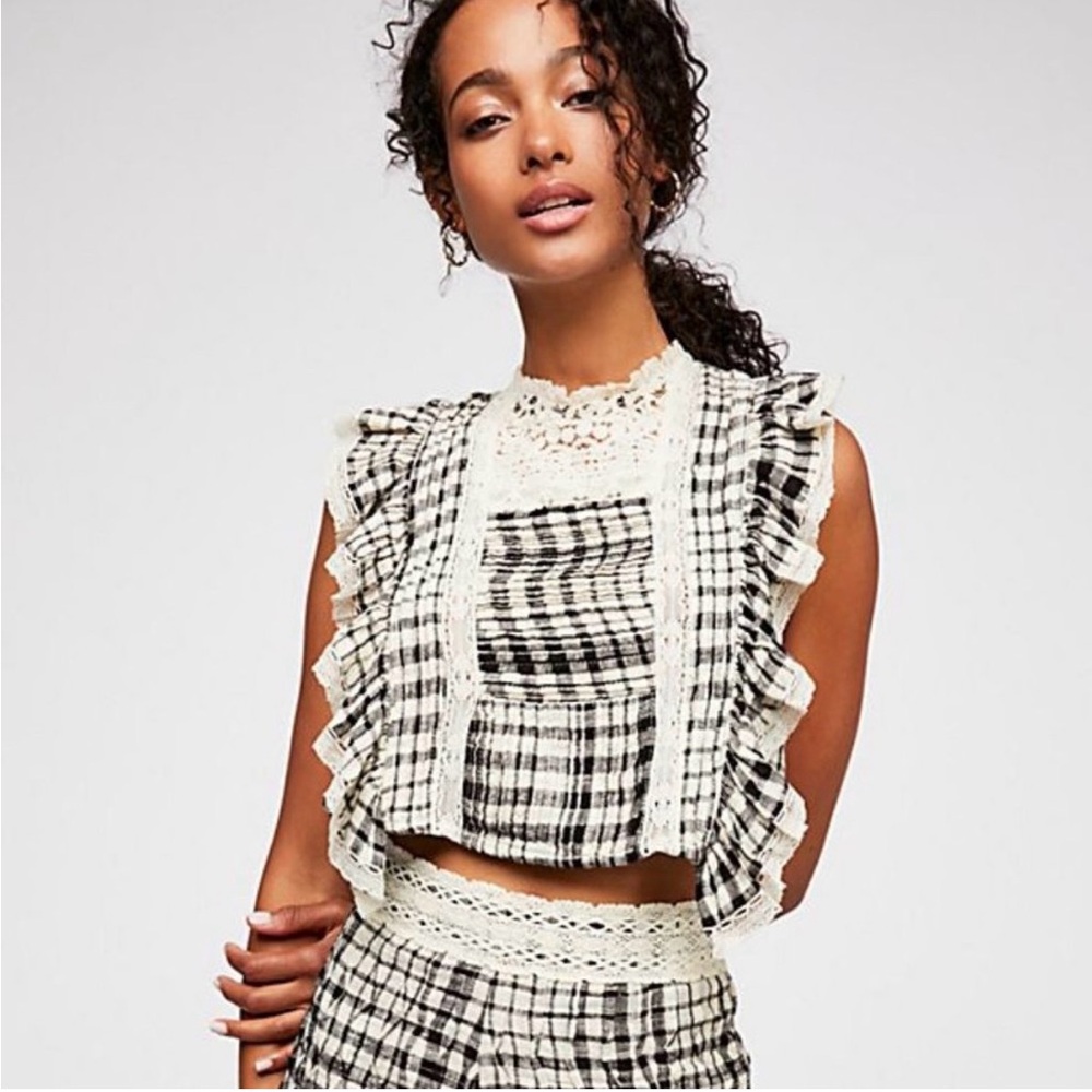 Free People Black and White Plaid Crop Top